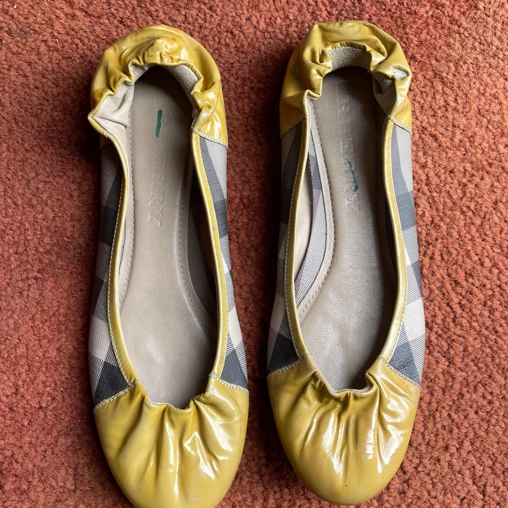 Burberry Yellow and Gray Plaid ballerina Flats
